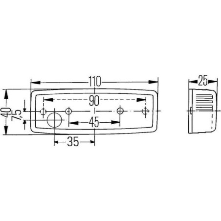 Lampa obrysowa 5W, prostokątna 12V przezroczysta przykręcana 110x25x40 mm Hella