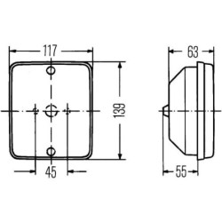 Lampa cofania, 12/24V białe światło przykręcana 139x63x117 mm płaska wtyczka Hella