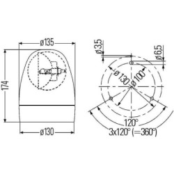 Lampa błyskowa halogenowa, obrotowa, 24V, pomarańczowa, przykręcana, Ø 130 mm x 174 mm, Rotafix Hella