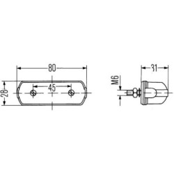 Lampa oświetlenia tablicy rejestracyjnej 5W prostokątna 12/24V biała przykręcana 80x31mm płaskie przyłącze Hella