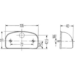 Lampa oświetlenia tablicy rejestracyjnej 5W prostokątna 12V przezroczysta przykręcana 105x40x55 mm płaskie przyłącze Hella