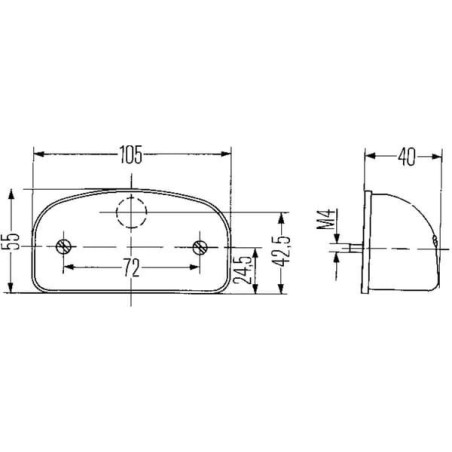 Lampa oświetlenia tablicy rejestracyjnej 5W prostokątna 12V przezroczysta przykręcana 105x40x55 mm płaskie przyłącze Hella