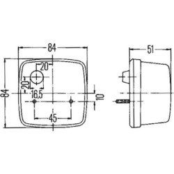 Lampa obrysowa 5W kwadratowa 12/24V przezroczysta/biała przykręcana 84x51x84 mm płaskie przyłącze Hella