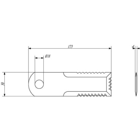 Nóż rozdrabniacza do słomy 173x50x4 mm Ø 18 mm