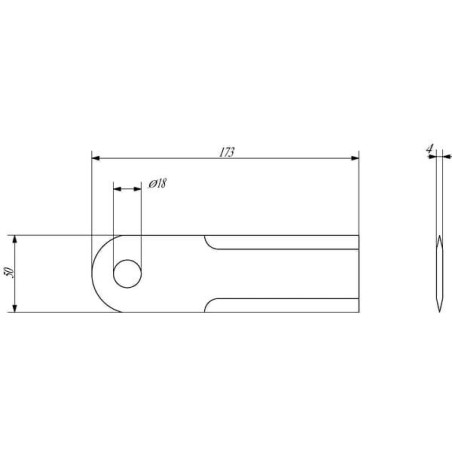 Nóż rozdrabniacza do słomy 173x50x4 mm Ø 18 mm