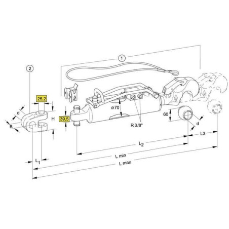 Łącznik górny hydrauliczny, hak z kulą kat.3/2, Ø 70 mm