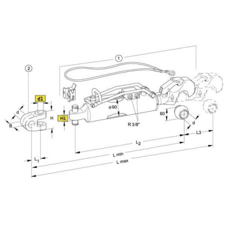 Łącznik górny hydrauliczny, hak z kulą kat.3, Ø 90 mm