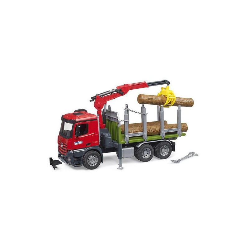 Bruder MB Arocs Timber truck with loading crane, grab, 3 trunks U03669