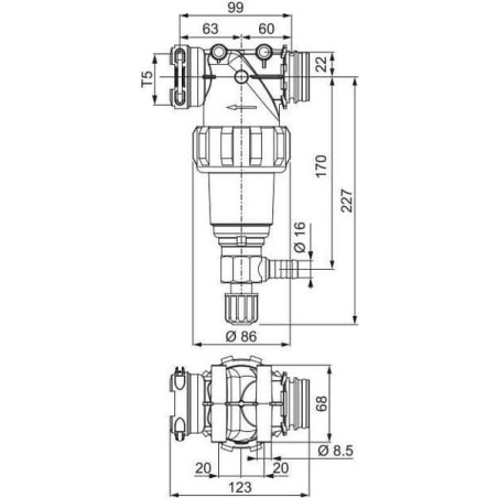 Filtr 1/2” z przyłączem widełkowym T5 80 Mesh