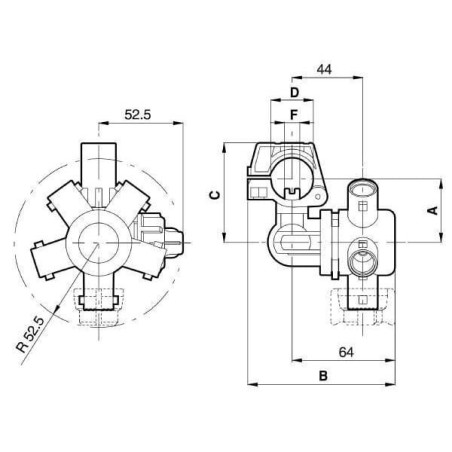 Uchwyt dyszy 4-drożny do rury 22 mm