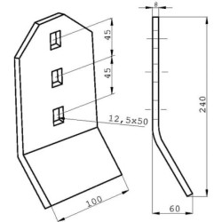 Redliczka 240x100x8 mm wzmocniona płaska, 3-otw. pasująca do Väderstad Kramp