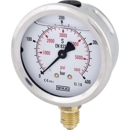 "Manometr glicerynowy, Ø 63 mm 400 bar, przyłącze dolne 1/4"""