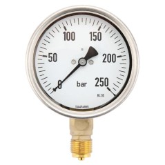 "Manometr glicerynowy, Ø 100 mm 0-250 bar, przyłącze dolne 1/2"""