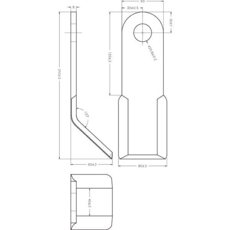 Nóż bijaka 60x8x210 Ø25 mmAD/DESVO