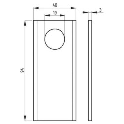 Nożyk kosiarki rotacyjnej lewy/prawy 94x40x3 mm otwór Ø 19 mm okrągły pasuje do Gerlach 18 szt.