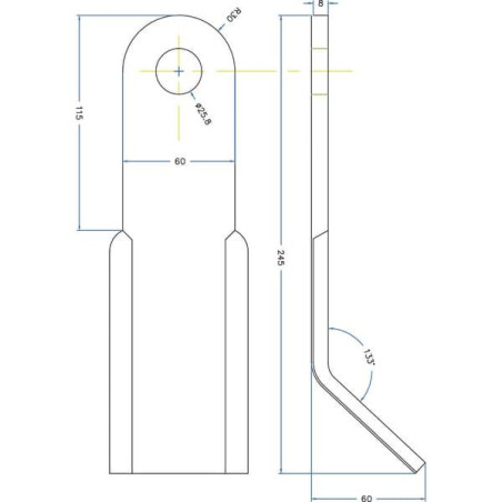 Nóż bijaka 60x8x245 D25 Lagarde