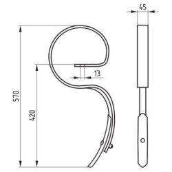 Ząb kultywatora, 45x10x570 mm z redliczką Bellota