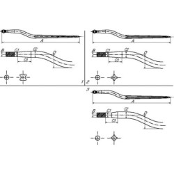 Ząb ładowacza, wygięty: 32 mm profil podwójne T 38x880 mm końcówka płaska z nakrętką M22x1.5 czerwony Battista Porteri