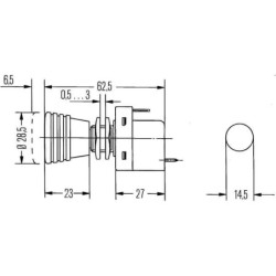 Włącznik wyciągany, S05, 12/24V 3-pin włącznik/wyłącznik, halogen, Ø 14.5 mm z żarówką podświetlany czerwony