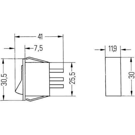 Przełącznik kołyskowy, S14, 12V, 3-pin z podświetleniem zielony