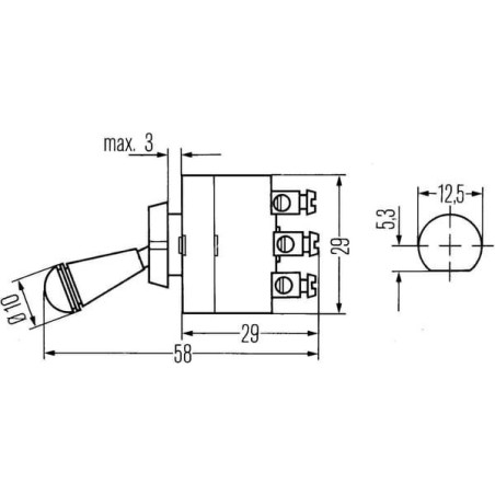 Przełącznik przechylny, S28, 3-pin Ø 12.5 mm chromowany