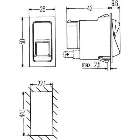 Przełącznik kołyskowy, I-0, 4-pin, włącznik/wyłącznik