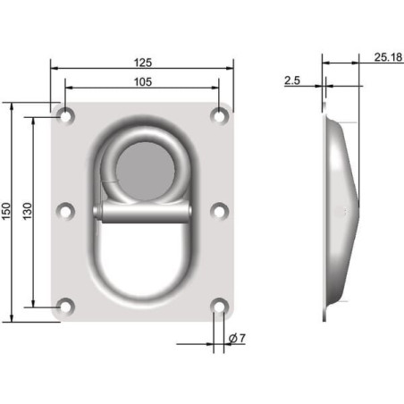 Mocowanie nieckowe, ocynkowane 150x125 mm H=25.18 mm