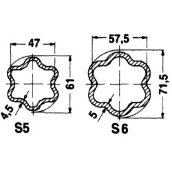 Rura profilowana gwiazda S5 Ø wew. 52 Ø zew. 61x47x4.5 mm L=1.4 m Walterscheid