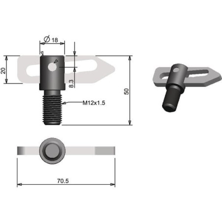 Zatrzask plandeki, M12 x 1.75 x 25 mm fi 18 mm