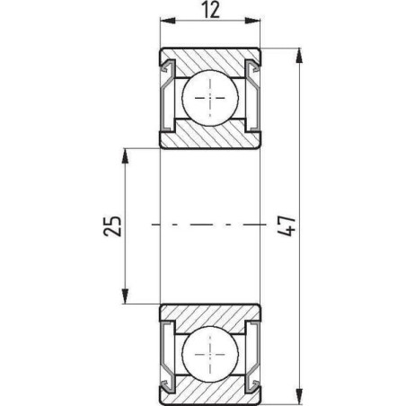 Łożysko kulkowe zwykłe 25x47x12 mm FŁT