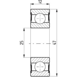 Łożysko kulkowe zwykłe 25x47x12 mm FŁT