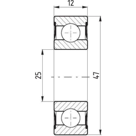 Łożysko kulkowe zwykłe 25x47x12 mm FŁT