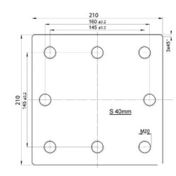 Płyta do wspawania, 145 x 145/160 8 x M20