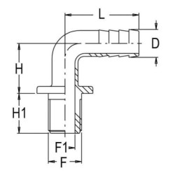 "Przyłącze węża 90° 13 mm x 1/2"" gwint zew."