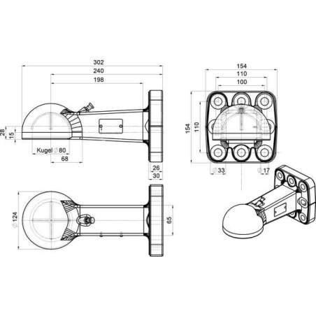 Zaczep kulowy K80, 100 x 110 / 8xM16