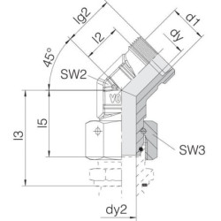 EVSD22L Złącze kolankowe 45° z nakrętką M30x2 22L