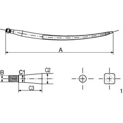 Ząb ładowacza, prosty, profil kwadratowy 36x1400 mm końcówka płaska z nakrętką M22x1.5 czerwony SHW