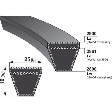 Pas klinowy H25 Optibelt, H25 x 16 x 3390 mm