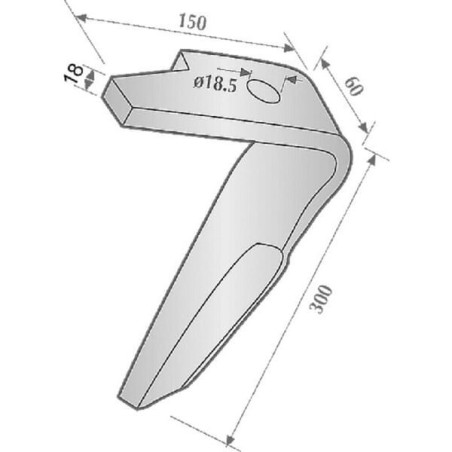 Ząb brony aktywnej, lewy, L=300 mm 18 mm Amazone