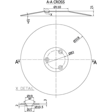 Talerz redlicy gładki 320x3.0 mm stożkowy