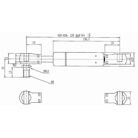 Sprężyna gazowa L344 mm 250N Stabilus