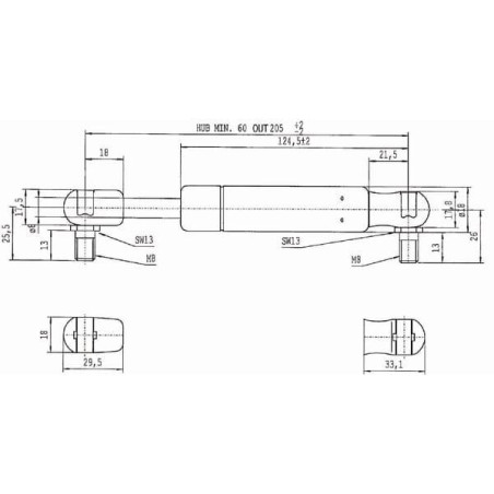 Sprężyna gazowa L205 mm 100N Stabilus