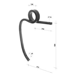 Ząb sprężynowy spiralny, 25x25x640 mm prawy bez redliczki