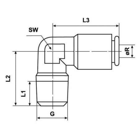 Śrubunek wtykowy 90° 4 mm