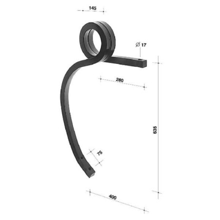 Ząb sprężynowy spiralny, 35x35x780 mm lewy bez redliczki