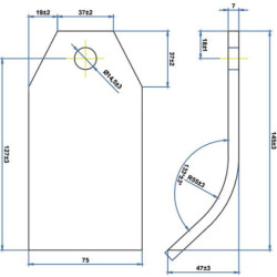 Nóż bijakowy 75x7x145 Ø13.5 mm pasuje do Taarup