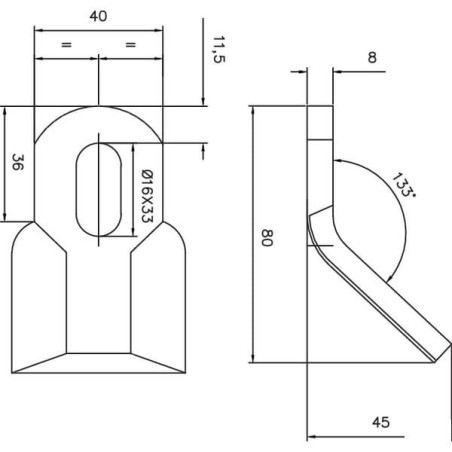 Nóż bijaka wygięty 40x85 mm pasuje do Ferri