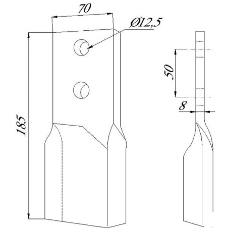 Nóż bijaka prosty 70x185 Kongskilde