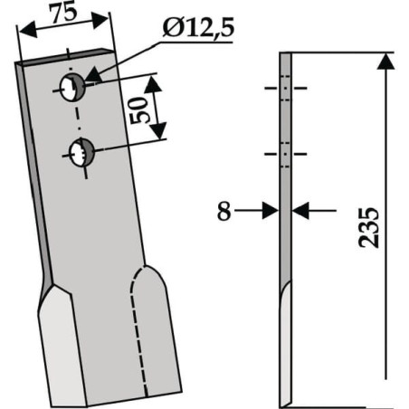 Nóż obrotowy 75x235 mm prawy Perfect