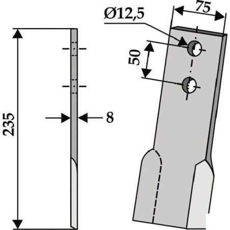 Nóż obrotowy 75x235 mm lewy Perfect